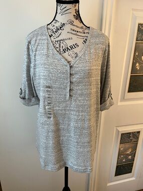 Denver Hayes Heather Gray Henley with Roll-Tab Sleeves